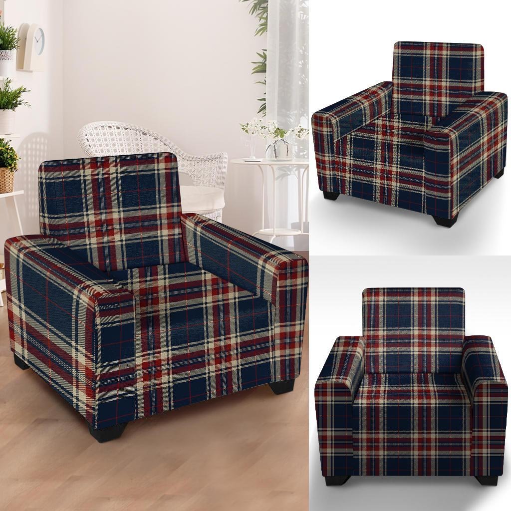 Beige Red And Blue Plaid Tartan Armchair Cover-grizzshop