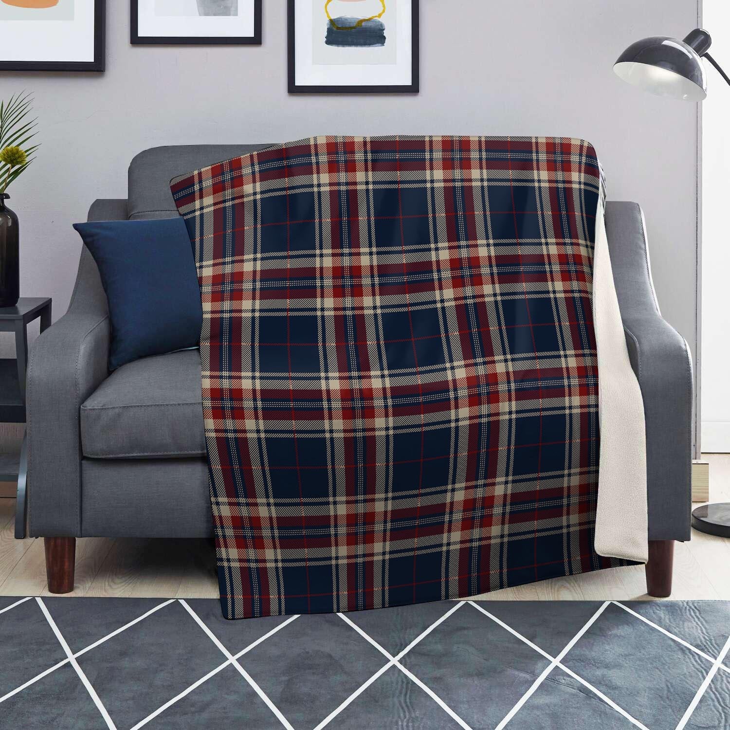 Beige Red And Blue Plaid Tartan Blanket-grizzshop