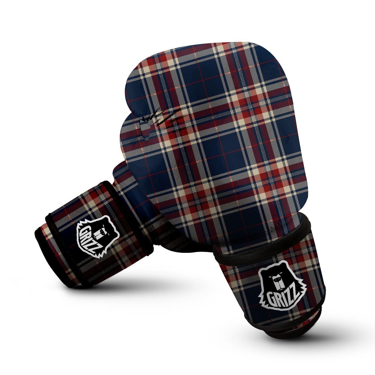 Beige Red And Blue Plaid Tartan Boxing Gloves-grizzshop