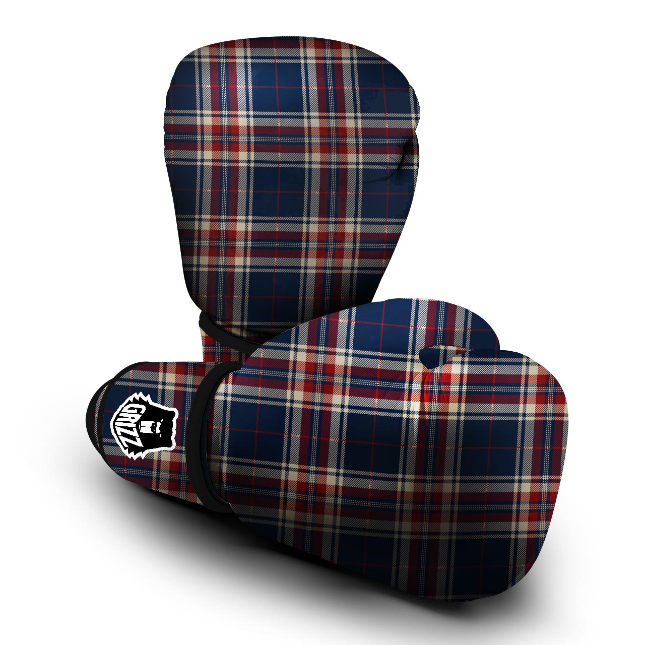 Beige Red And Blue Plaid Tartan Boxing Gloves-grizzshop