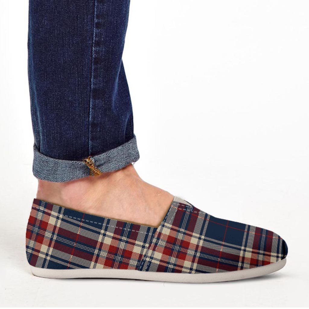 Beige Red And Blue Plaid Tartan Canvas Shoes-grizzshop