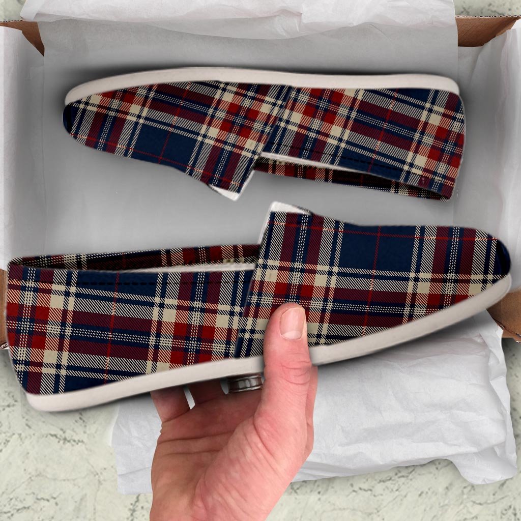 Beige Red And Blue Plaid Tartan Canvas Shoes-grizzshop