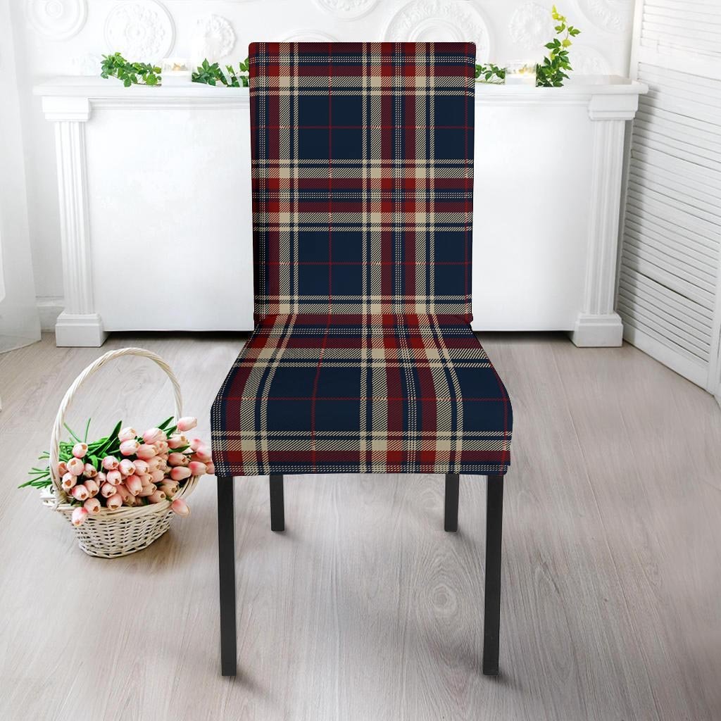 Beige Red And Blue Plaid Tartan Chair Cover-grizzshop