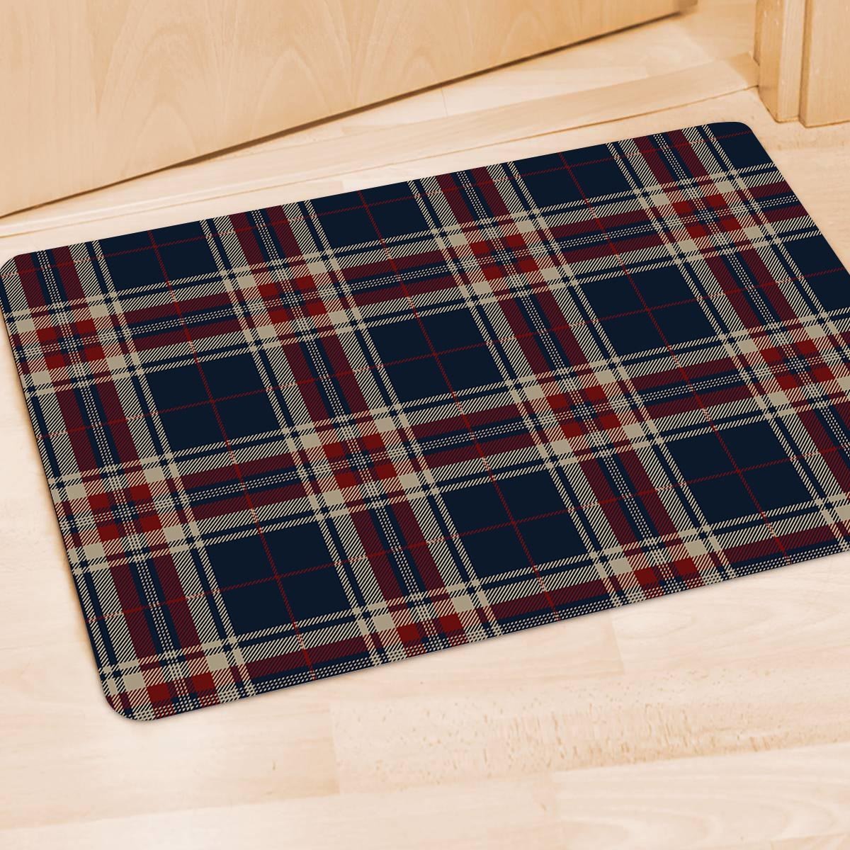 Beige Red And Blue Plaid Tartan Door Mat-grizzshop