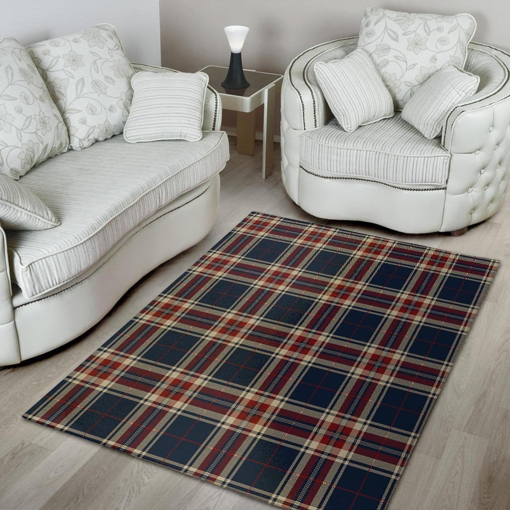 Beige Red And Blue Plaid Tartan Floor Mat-grizzshop