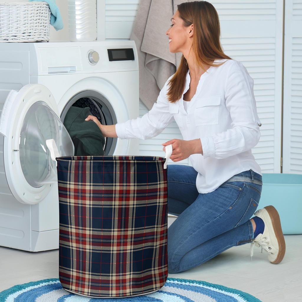 Beige Red And Blue Plaid Tartan Laundry Basket-grizzshop