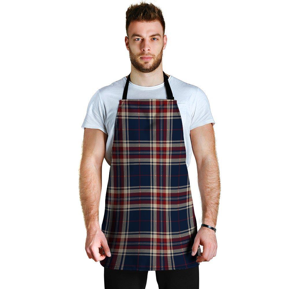 Beige Red And Blue Plaid Tartan Men's Apron-grizzshop