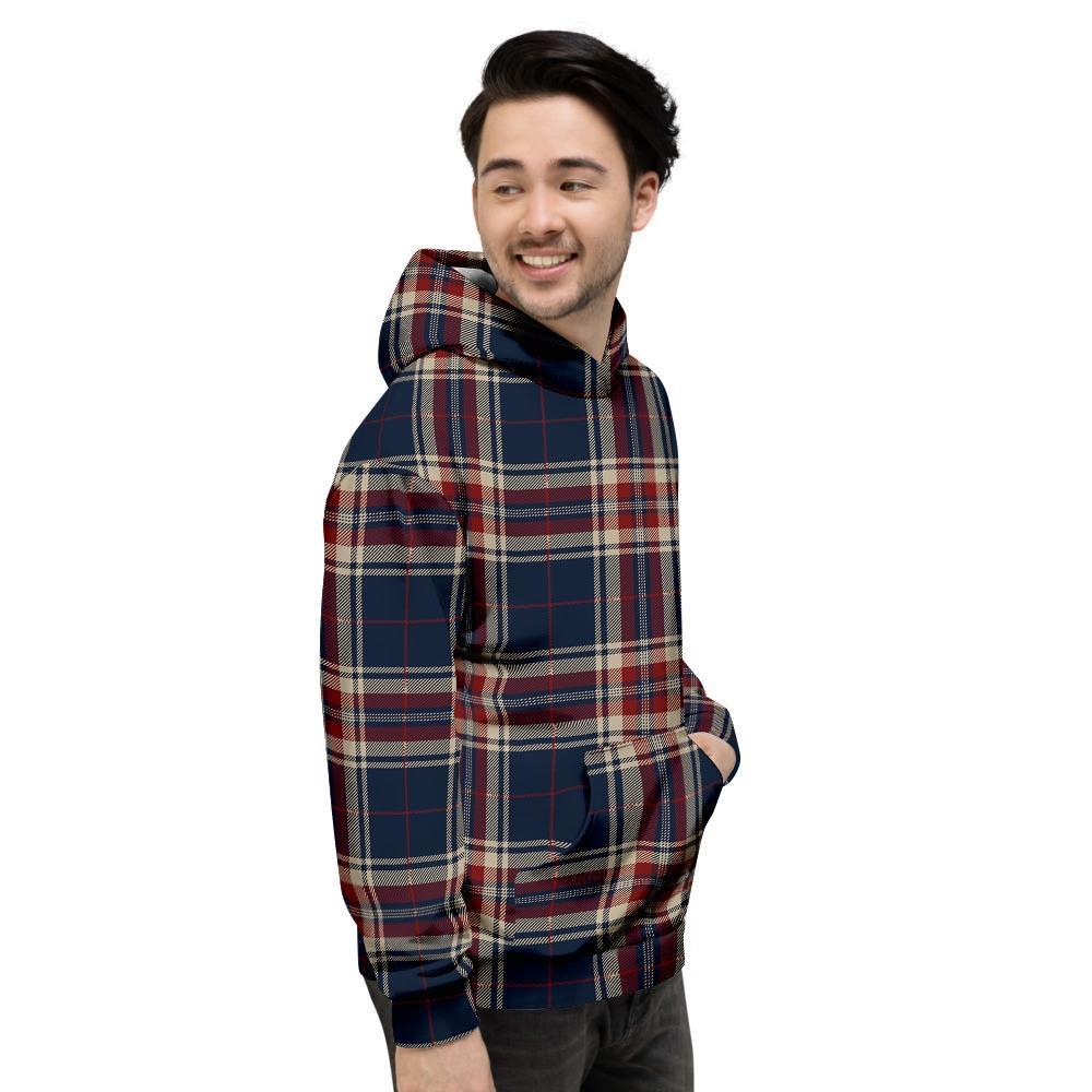 Beige Red And Blue Plaid Tartan Men's Hoodie-grizzshop