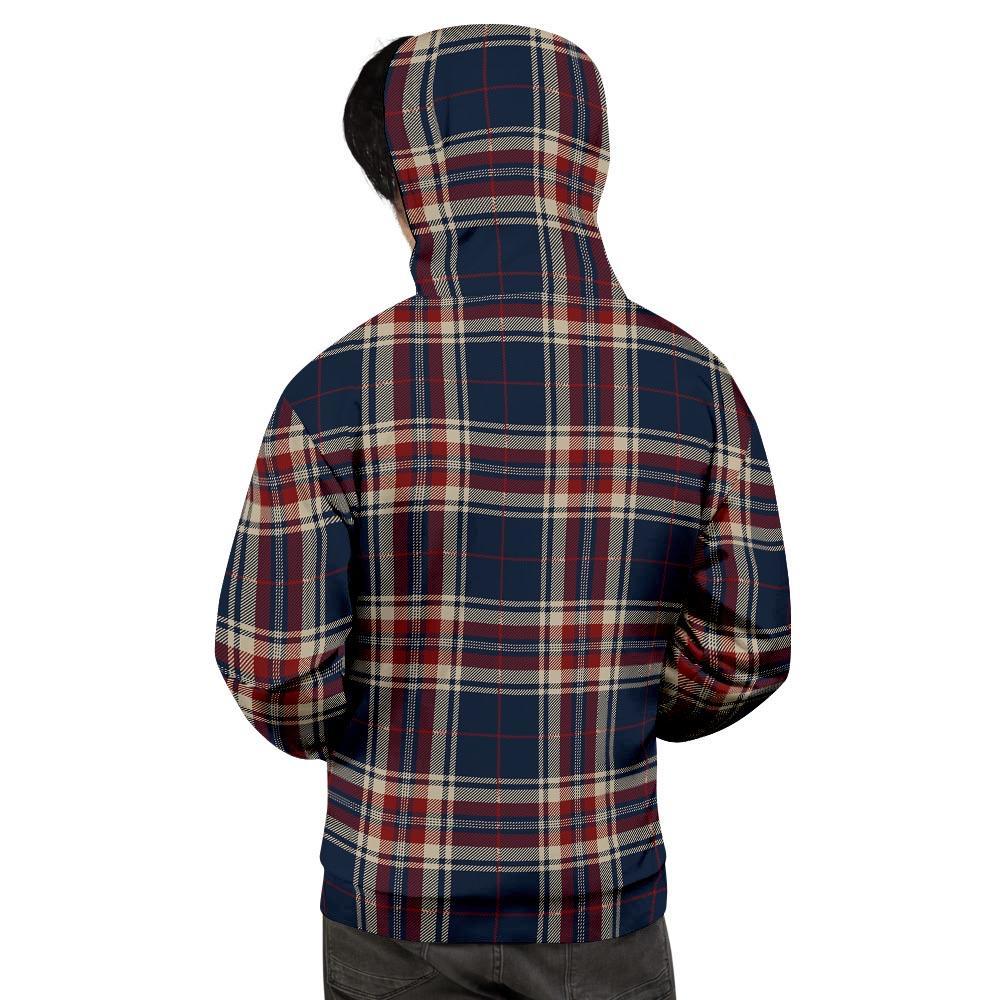 Beige Red And Blue Plaid Tartan Men's Hoodie-grizzshop