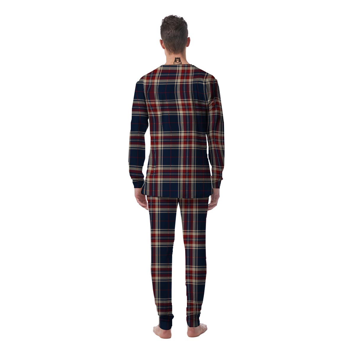 Beige Red And Blue Plaid Tartan Men's Pajamas-grizzshop