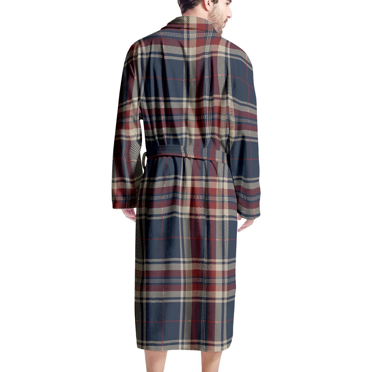 Beige Red And Blue Plaid Tartan Men's Robe-grizzshop