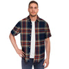 Beige Red And Blue Plaid Tartan Men's Short Sleeve Shirt-grizzshop