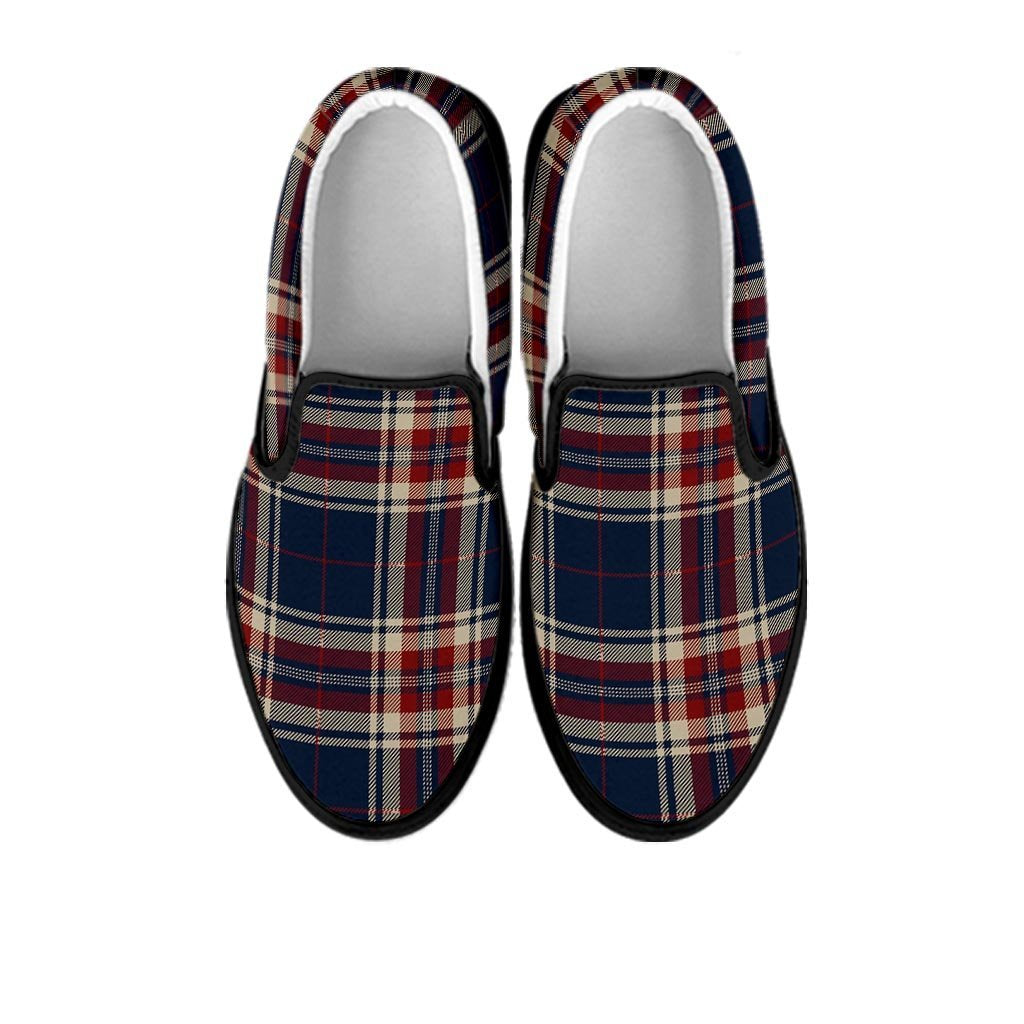 Beige Red And Blue Plaid Tartan Men's Slip On Sneakers-grizzshop