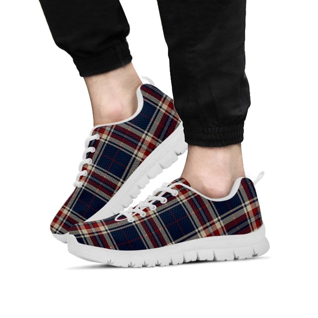 Beige Red And Blue Plaid Tartan Men's Sneakers-grizzshop