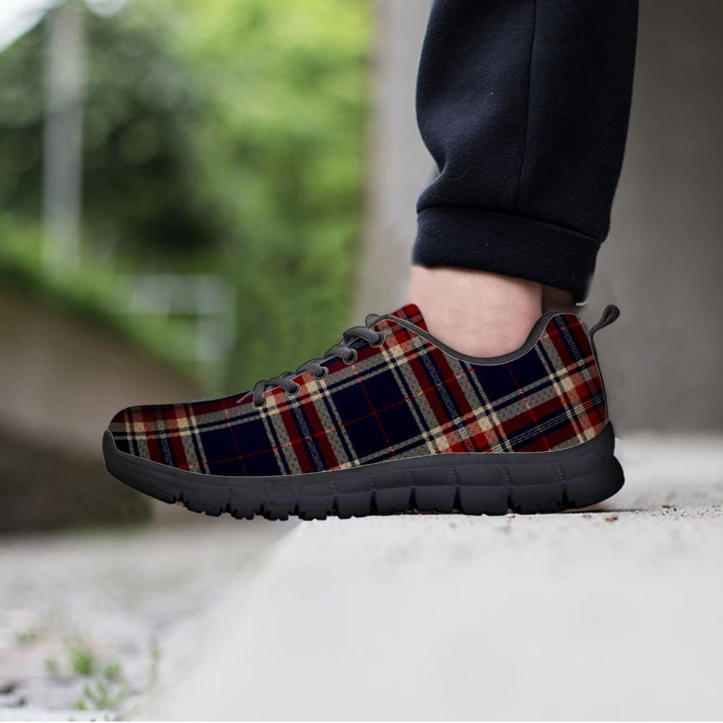 Beige Red And Blue Plaid Tartan Men's Sneakers-grizzshop