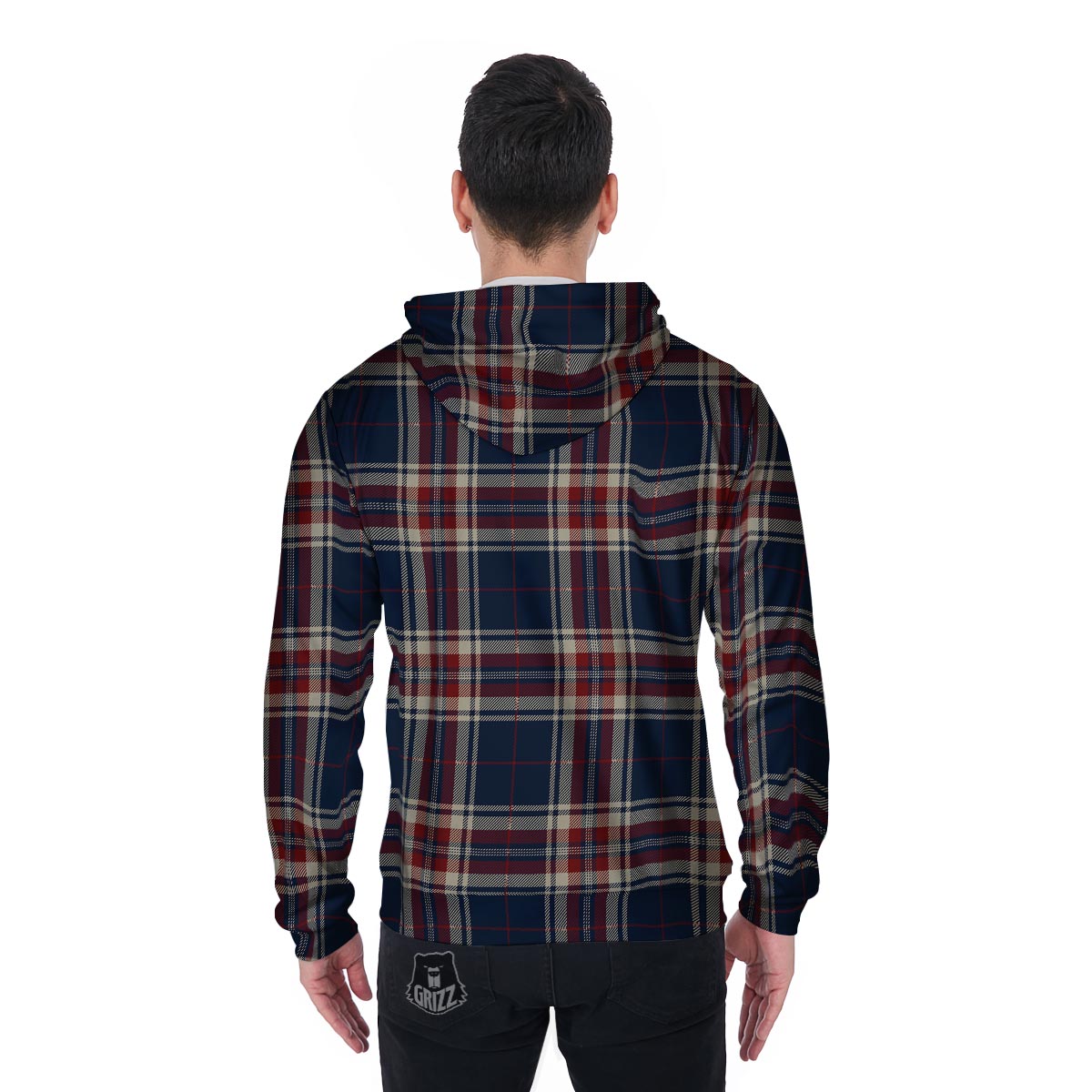 Beige Red And Blue Plaid Tartan Men's Zip Up Hoodie-grizzshop