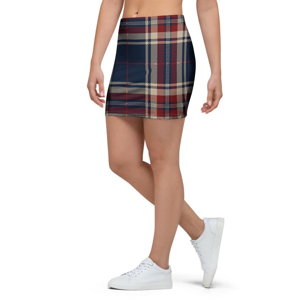 Beige Red And Blue Plaid Tartan Mini Skirt-grizzshop