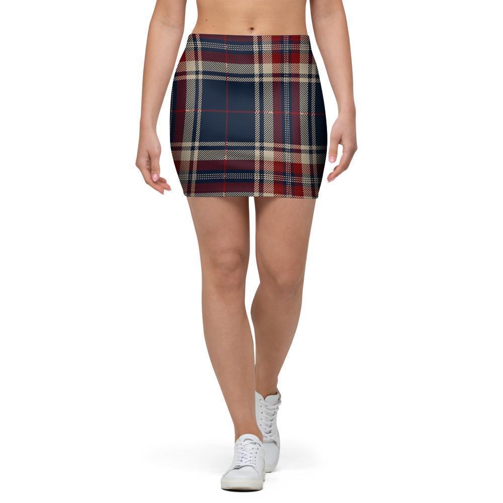 Beige Red And Blue Plaid Tartan Mini Skirt-grizzshop