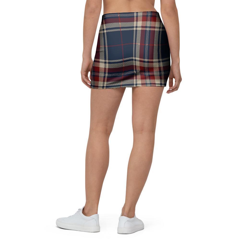 Beige Red And Blue Plaid Tartan Mini Skirt-grizzshop