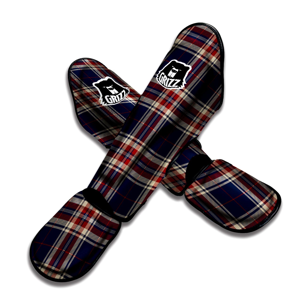 Beige Red And Blue Plaid Tartan Muay Thai Shin Guard-grizzshop