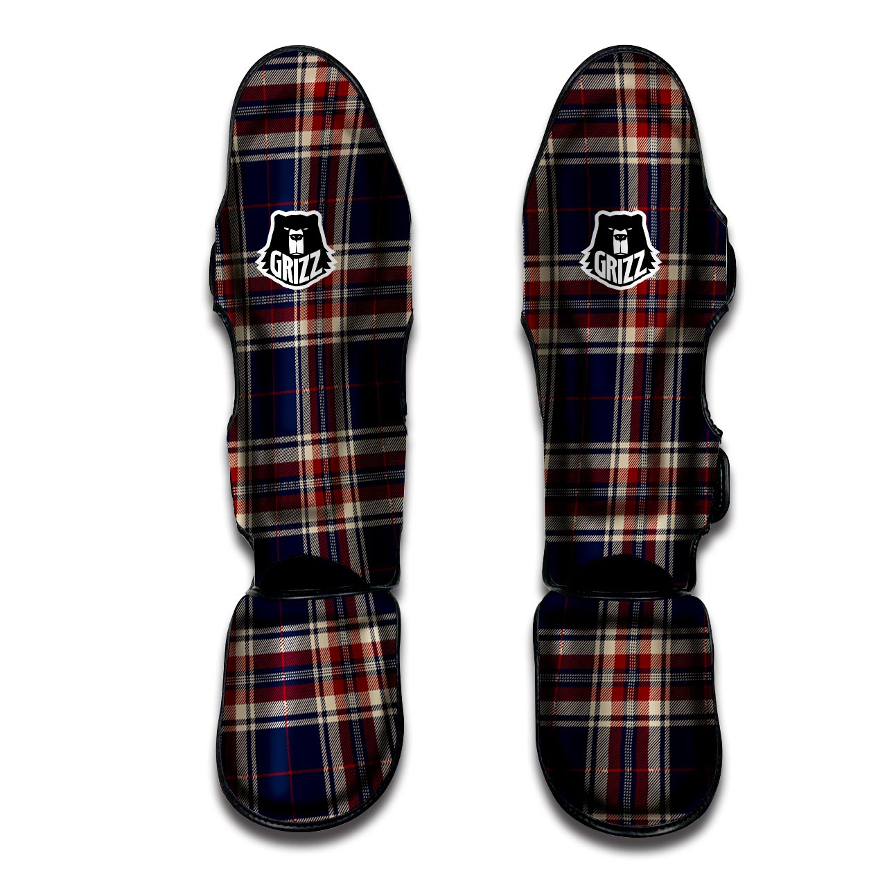 Beige Red And Blue Plaid Tartan Muay Thai Shin Guard-grizzshop