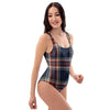 Beige Red And Blue Plaid Tartan One Piece Swimsuite-grizzshop