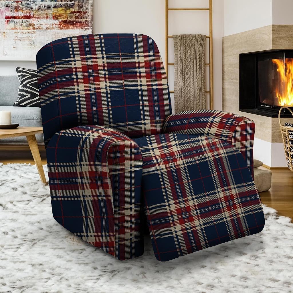 Beige Red And Blue Plaid Tartan Recliner Cover-grizzshop