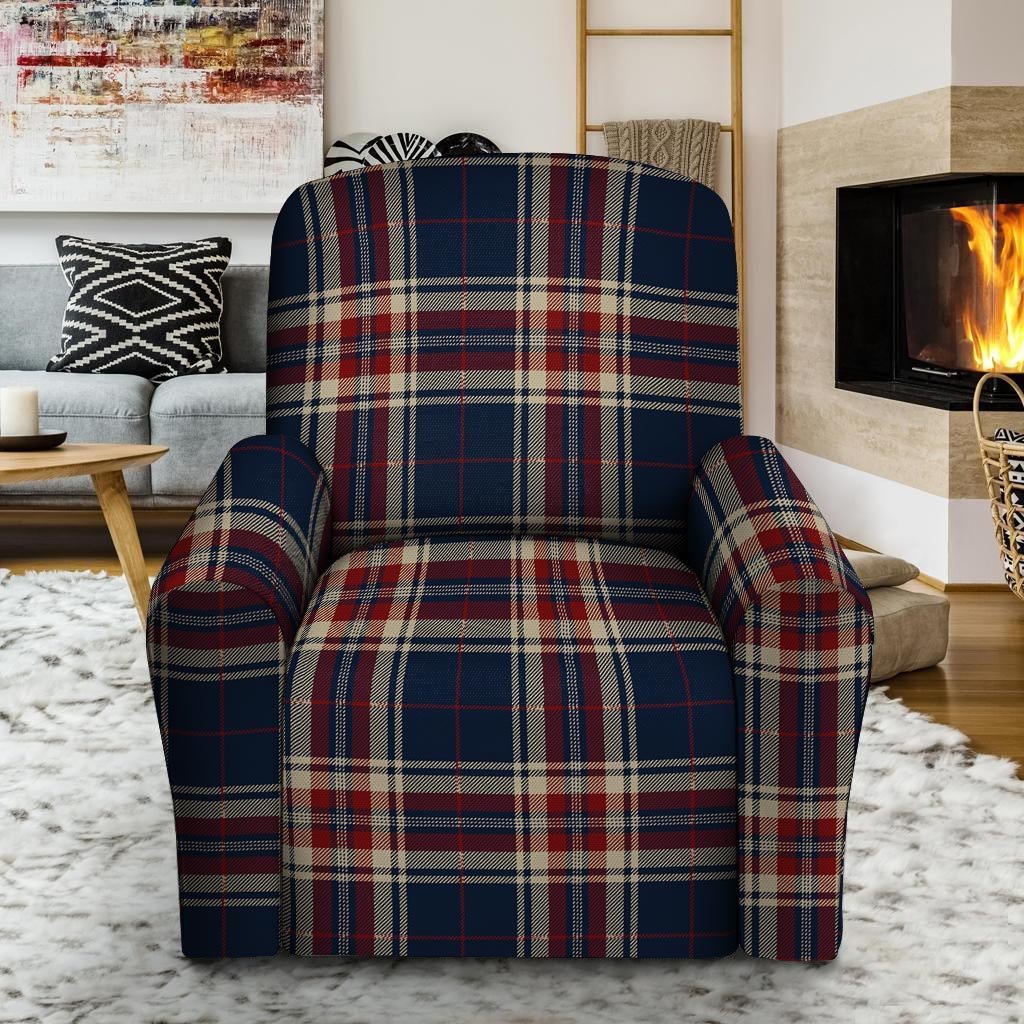 Beige Red And Blue Plaid Tartan Recliner Cover-grizzshop