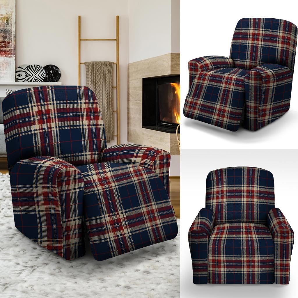 Beige Red And Blue Plaid Tartan Recliner Cover-grizzshop