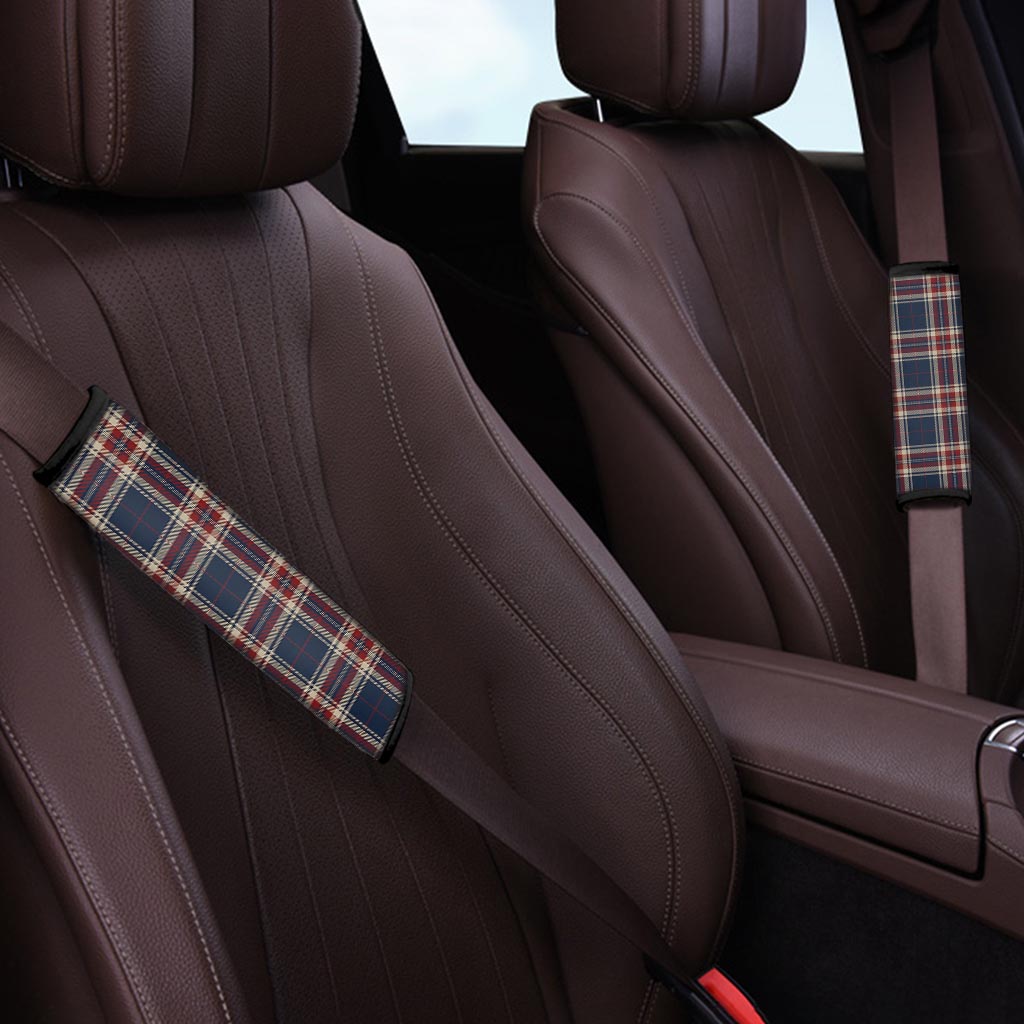 Beige Red And Blue Plaid Tartan Seat Belt Cover-grizzshop