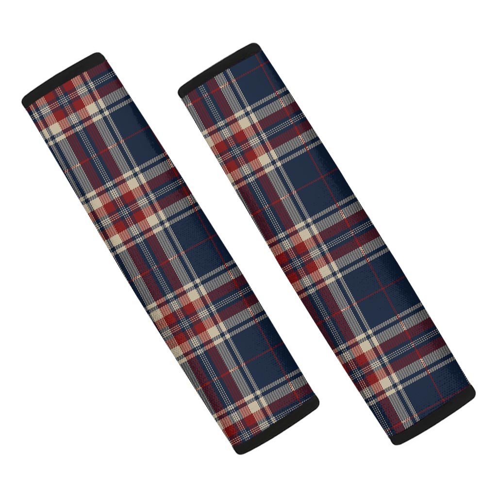 Beige Red And Blue Plaid Tartan Seat Belt Cover-grizzshop