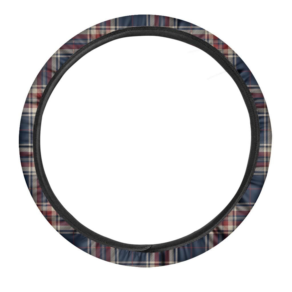 Beige Red And Blue Plaid Tartan Steering Wheel Cover-grizzshop