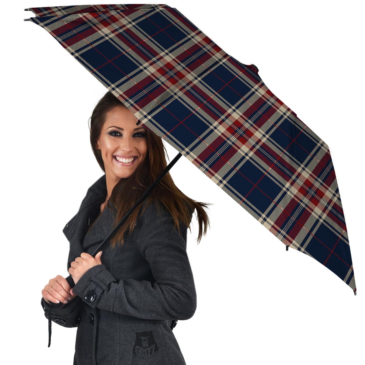 Beige Red And Blue Plaid Tartan Umbrella-grizzshop