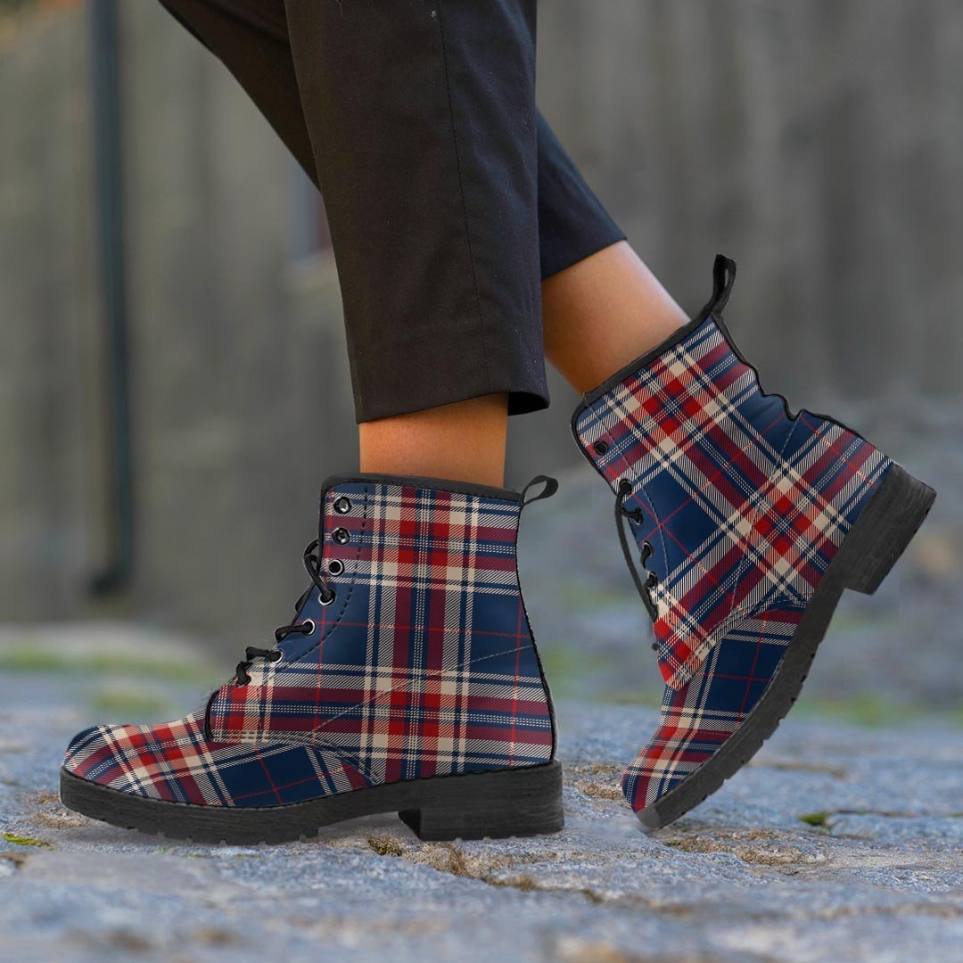 Beige Red And Blue Plaid Tartan Women's Boots-grizzshop