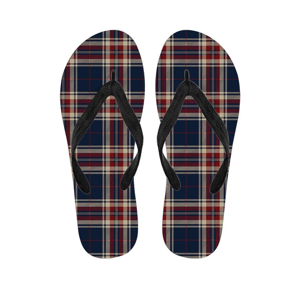 Beige Red And Blue Plaid Tartan Women's Flip Flops-grizzshop