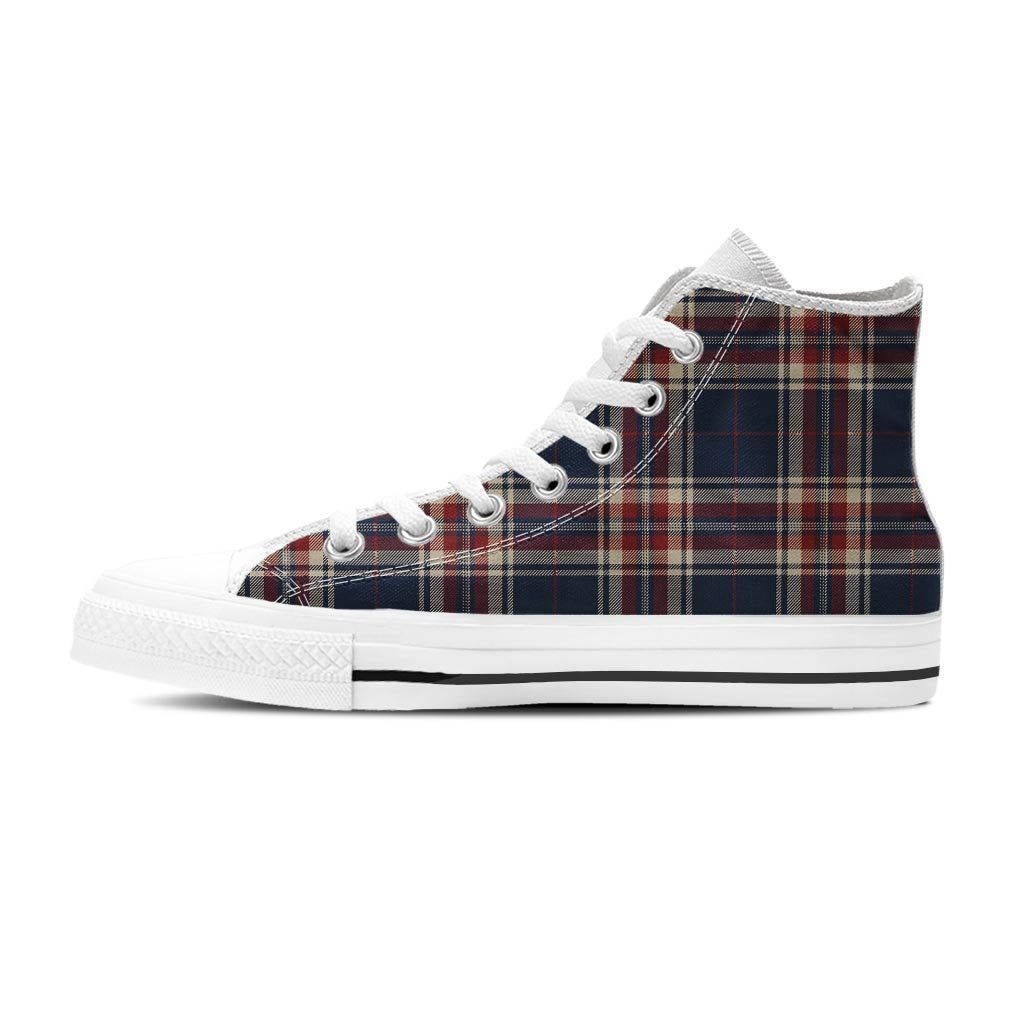 Beige Red And Blue Plaid Tartan Women's High Top Shoes-grizzshop