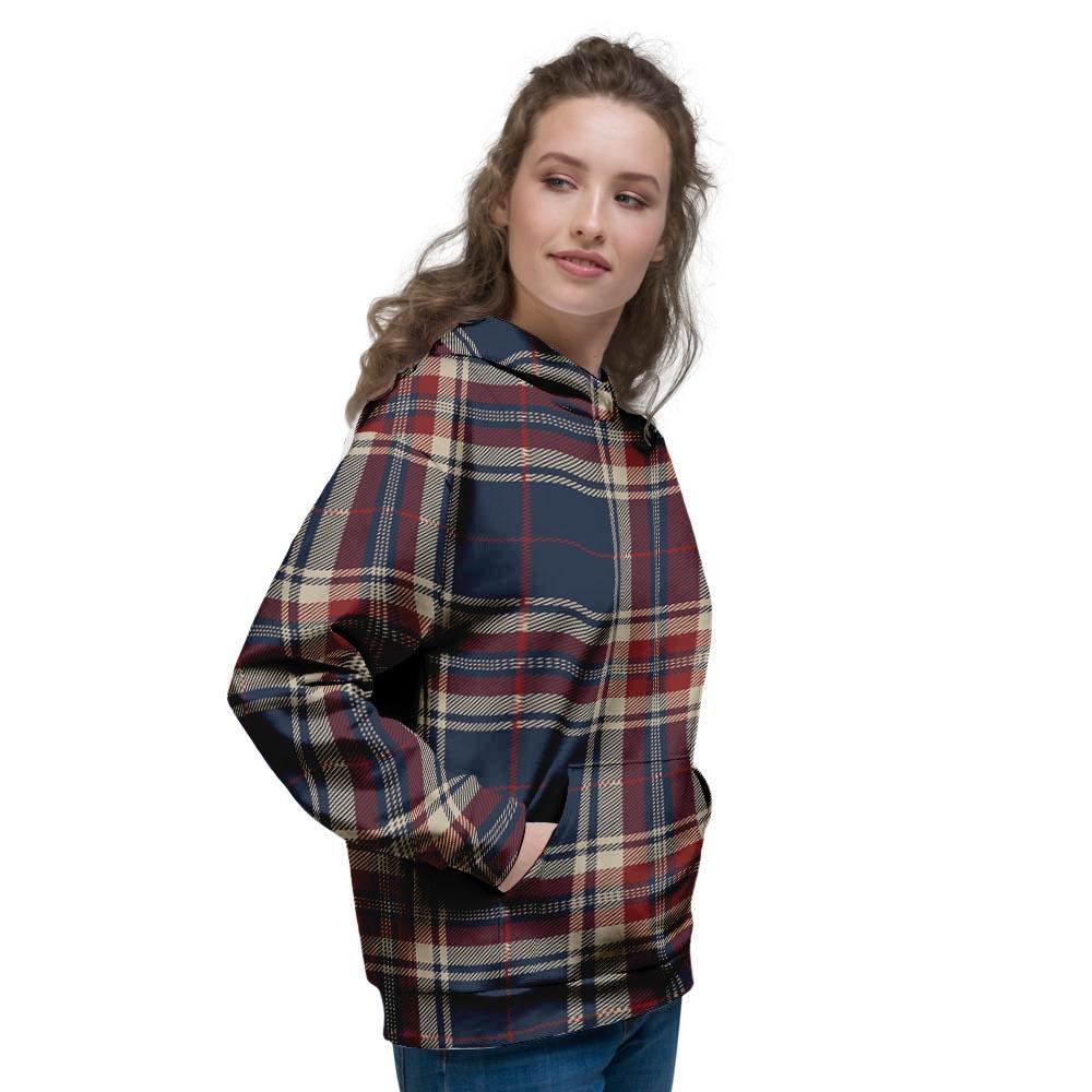 Beige Red And Blue Plaid Tartan Women's Hoodie-grizzshop