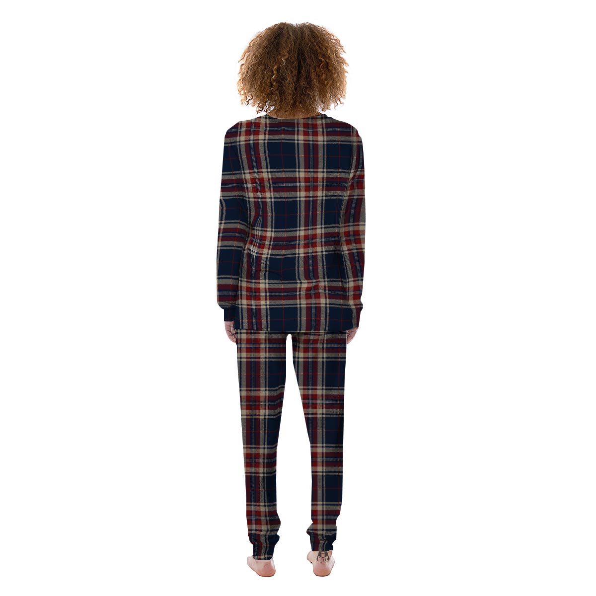 Beige Red And Blue Plaid Tartan Women's Pajamas-grizzshop