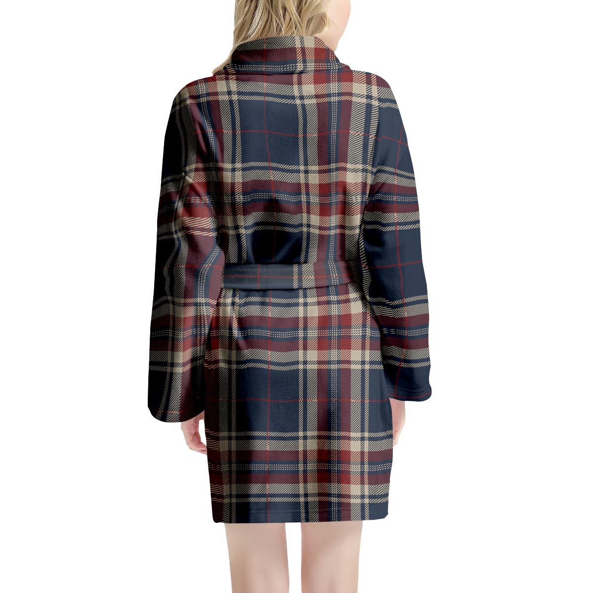 Beige Red And Blue Plaid Tartan Women's Robe-grizzshop