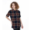 Beige Red And Blue Plaid Tartan Women's Short Sleeve Shirts-grizzshop