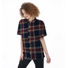 Beige Red And Blue Plaid Tartan Women's Short Sleeve Shirts-grizzshop