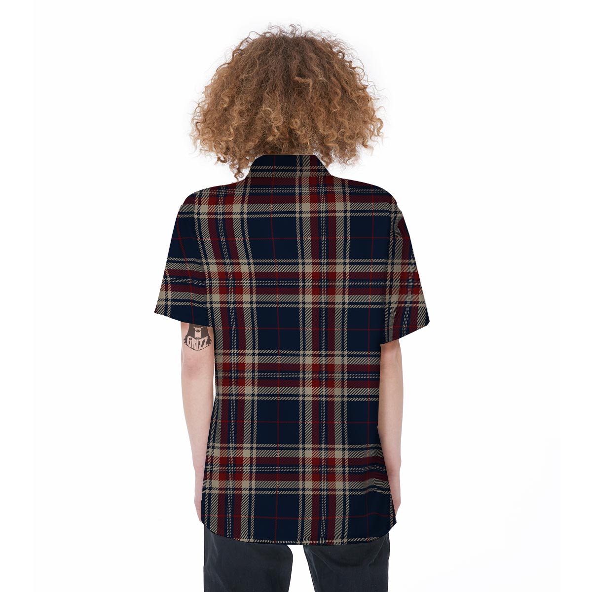 Beige Red And Blue Plaid Tartan Women's Short Sleeve Shirts-grizzshop