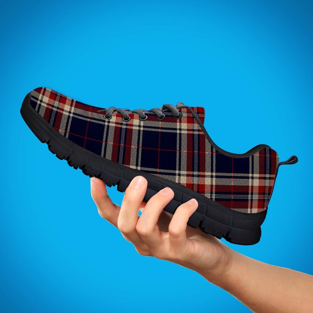 Beige Red And Blue Plaid Tartan Women's Sneakers-grizzshop