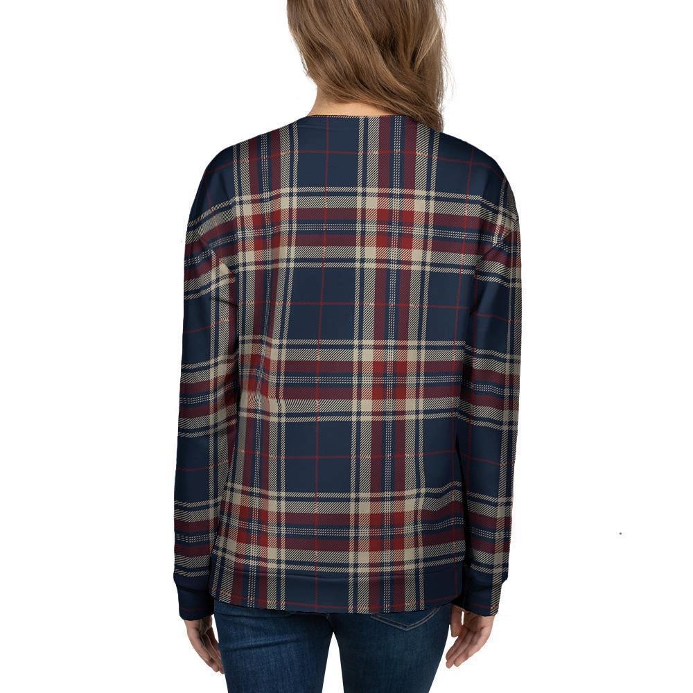 Beige Red And Blue Plaid Tartan Women's Sweatshirt-grizzshop