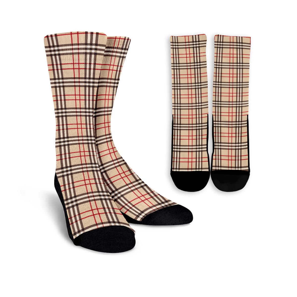 Beige Plaid Tartan Unisex Socks-grizzshop