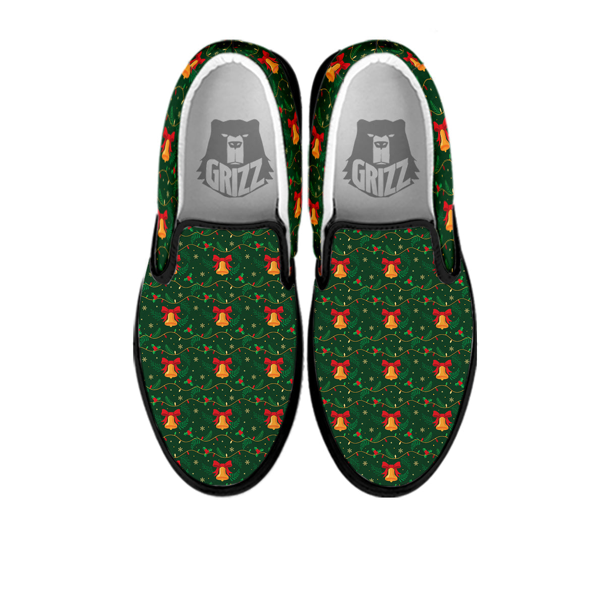 Bell Cute Christmas Print Pattern Black Slip On Shoes-grizzshop
