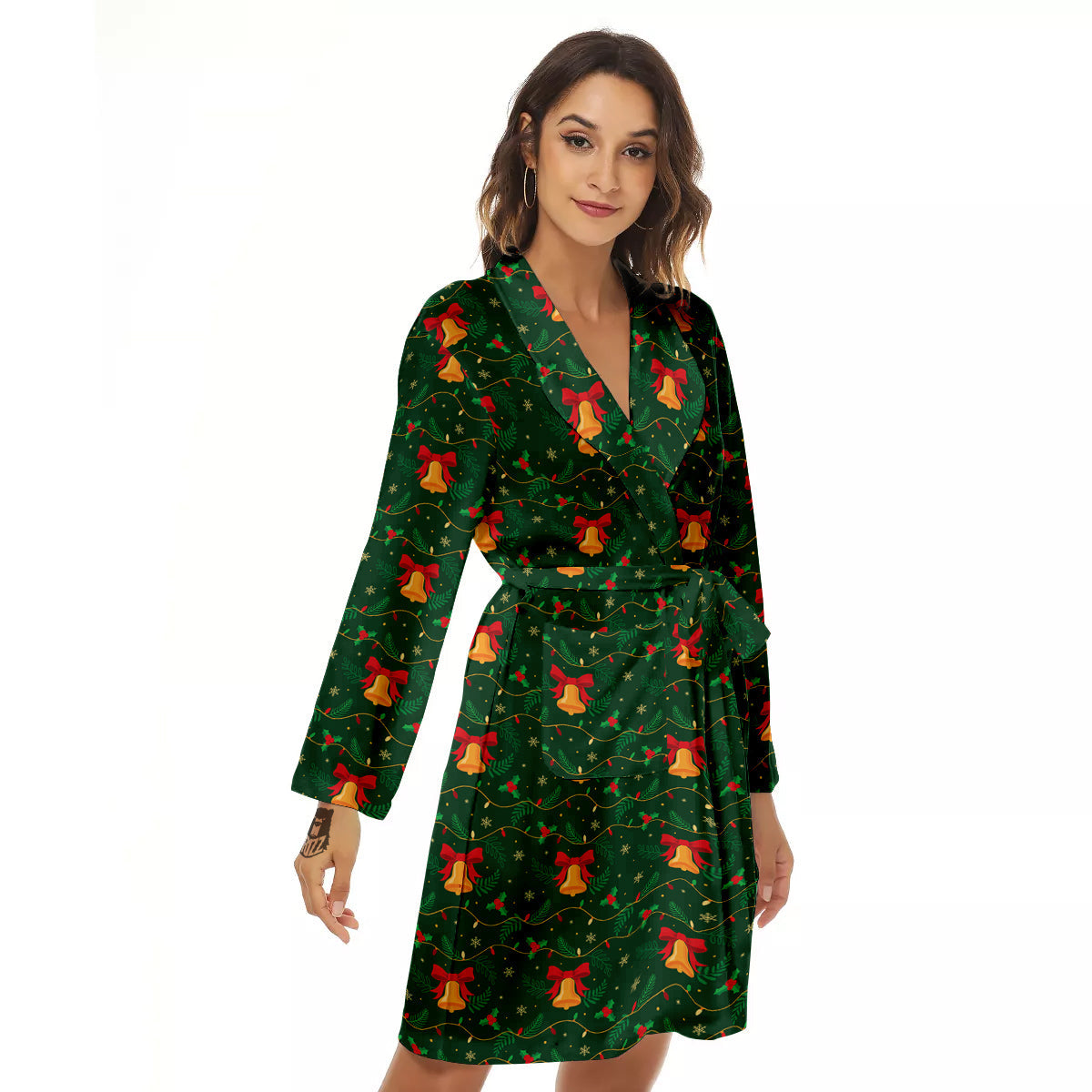 Bell Cute Christmas Print Pattern Women's Robe-grizzshop