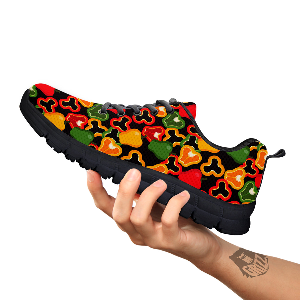 Bell Pepper Black Print Pattern Black Sneaker-grizzshop