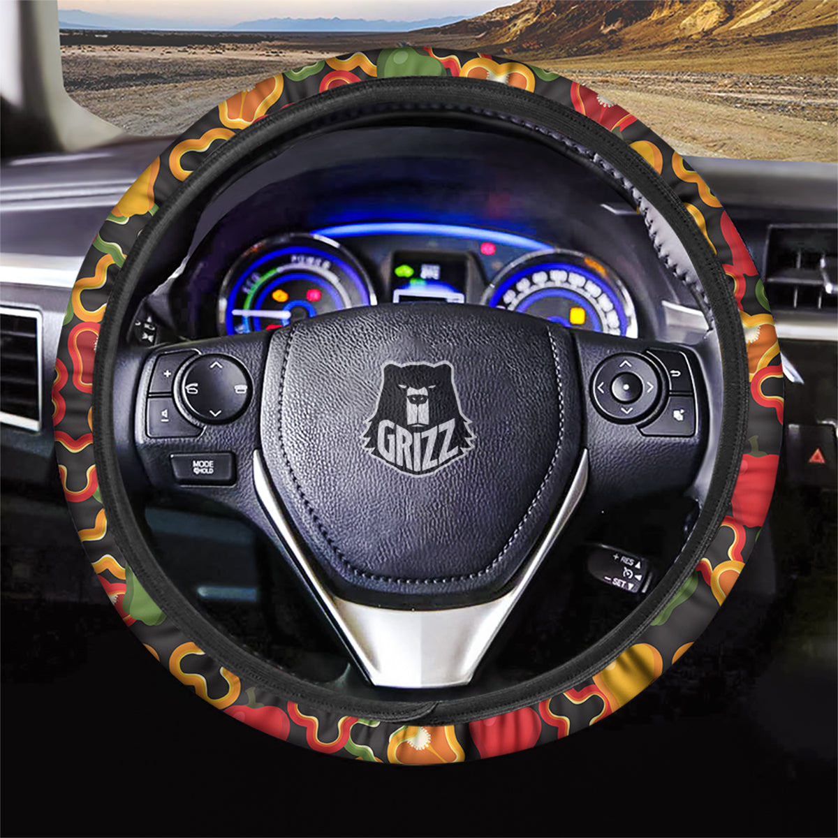Bell Pepper Black Print Pattern Car Steering Wheel Cover-grizzshop