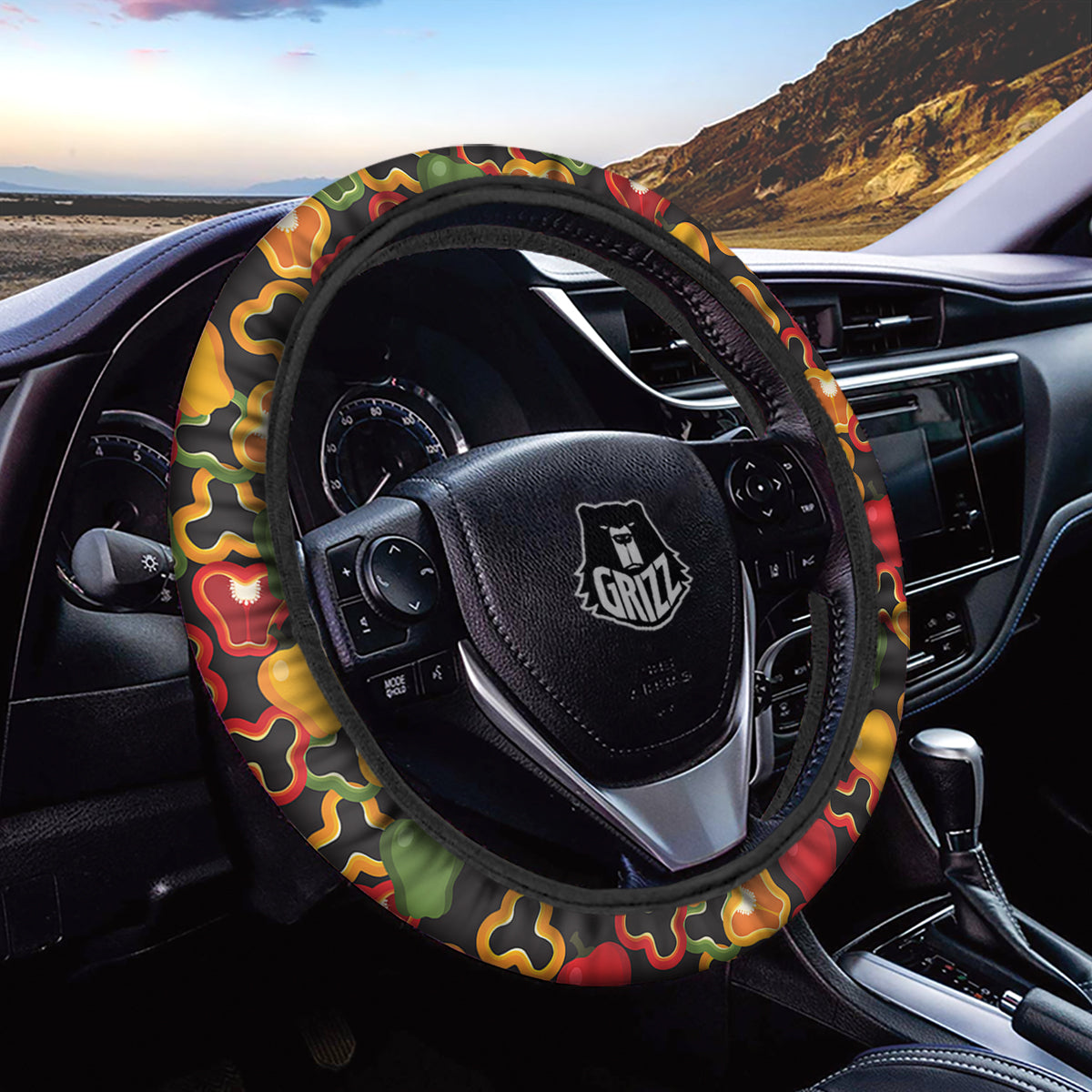 Bell Pepper Black Print Pattern Car Steering Wheel Cover-grizzshop